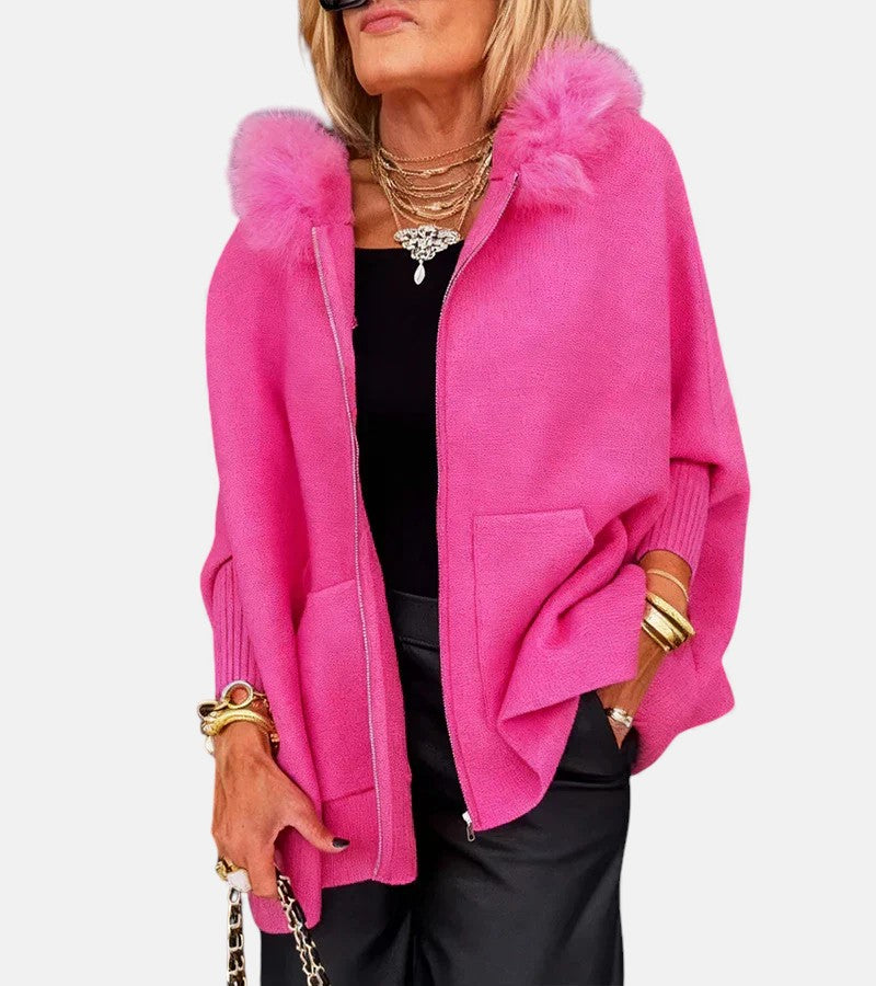 Ангелина™ | Небрежно палто с качулка и кожен яка